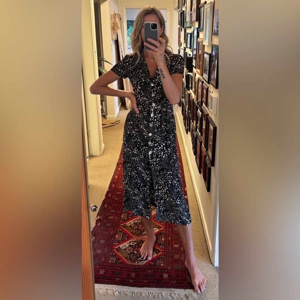 Wilfred Aritzia Button Down Collared Short Sleeve Midi Maxi Shirt Animal Dress - Picture 3 of 13